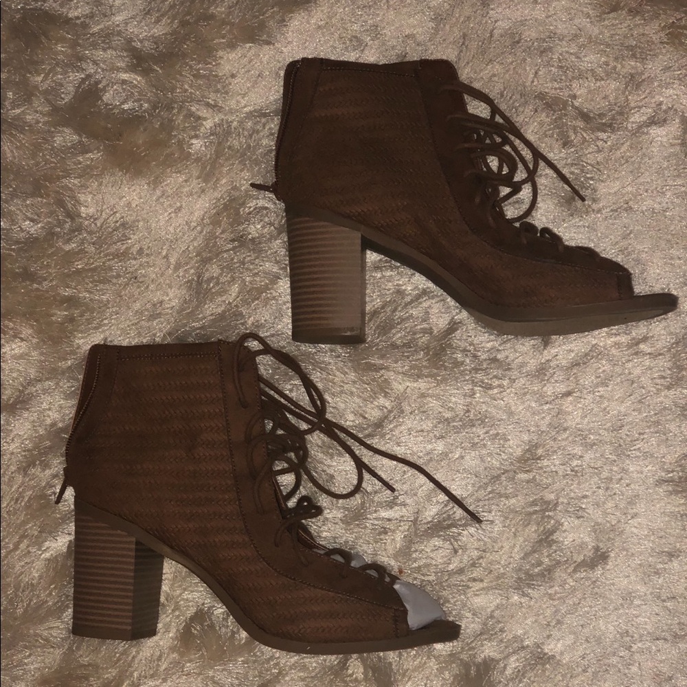 Tan and Suede Lace Up Sandals